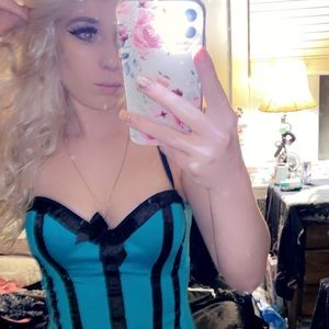 Blue and black striped lingerie corset